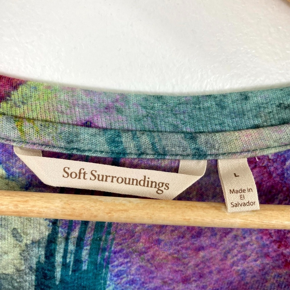 Soft Surroundings Tunic Top Large L Colorful Artsy Spring Purple Abstract Lunch - Picture 3 of 16